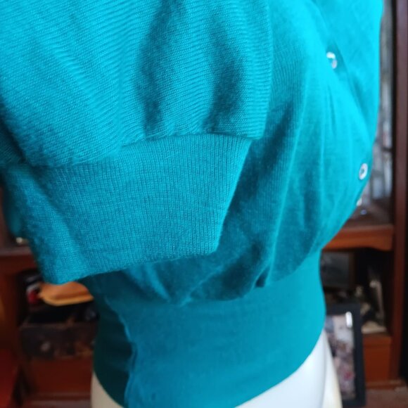 Vintage Women's Top Small 1970's You Babes Cropped Knit Teal Rhinestones Goucho - Picture 6 of 10